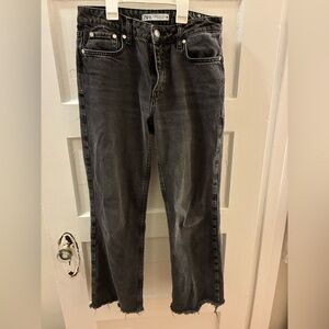 Zara Faded Black Raw Hem Jeans
